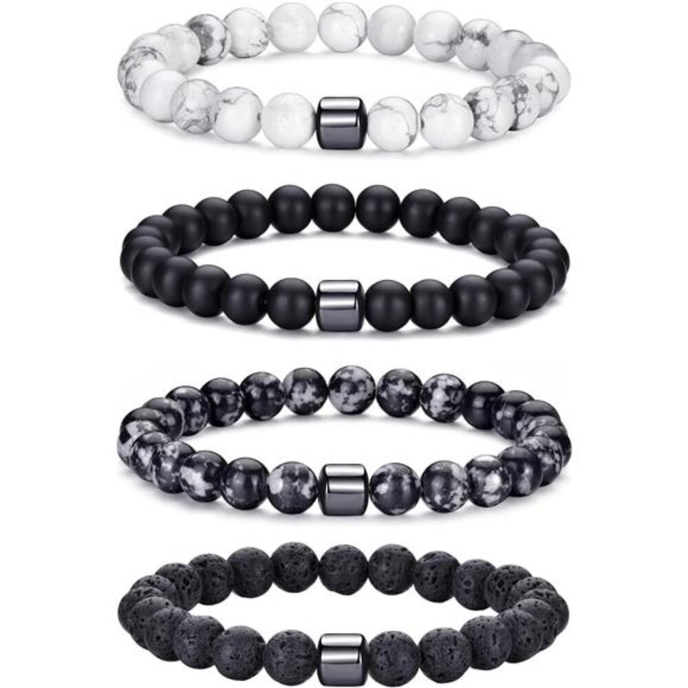 Mens Beaded Bracelets Set 8MM Tiger Eye Lava Stone Stretch Natural Stone Jewelry